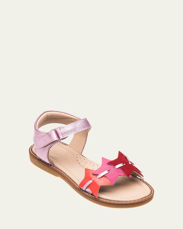 Girl's Star Metallic Leather Sandals,